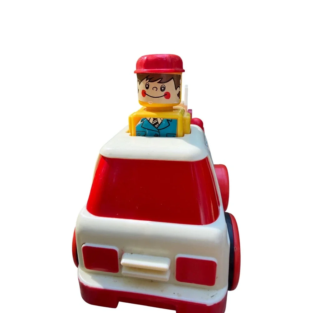 Vintage 1970s Playskool Plastic Fire Truck Toy Fold Down Ladder Square Driver